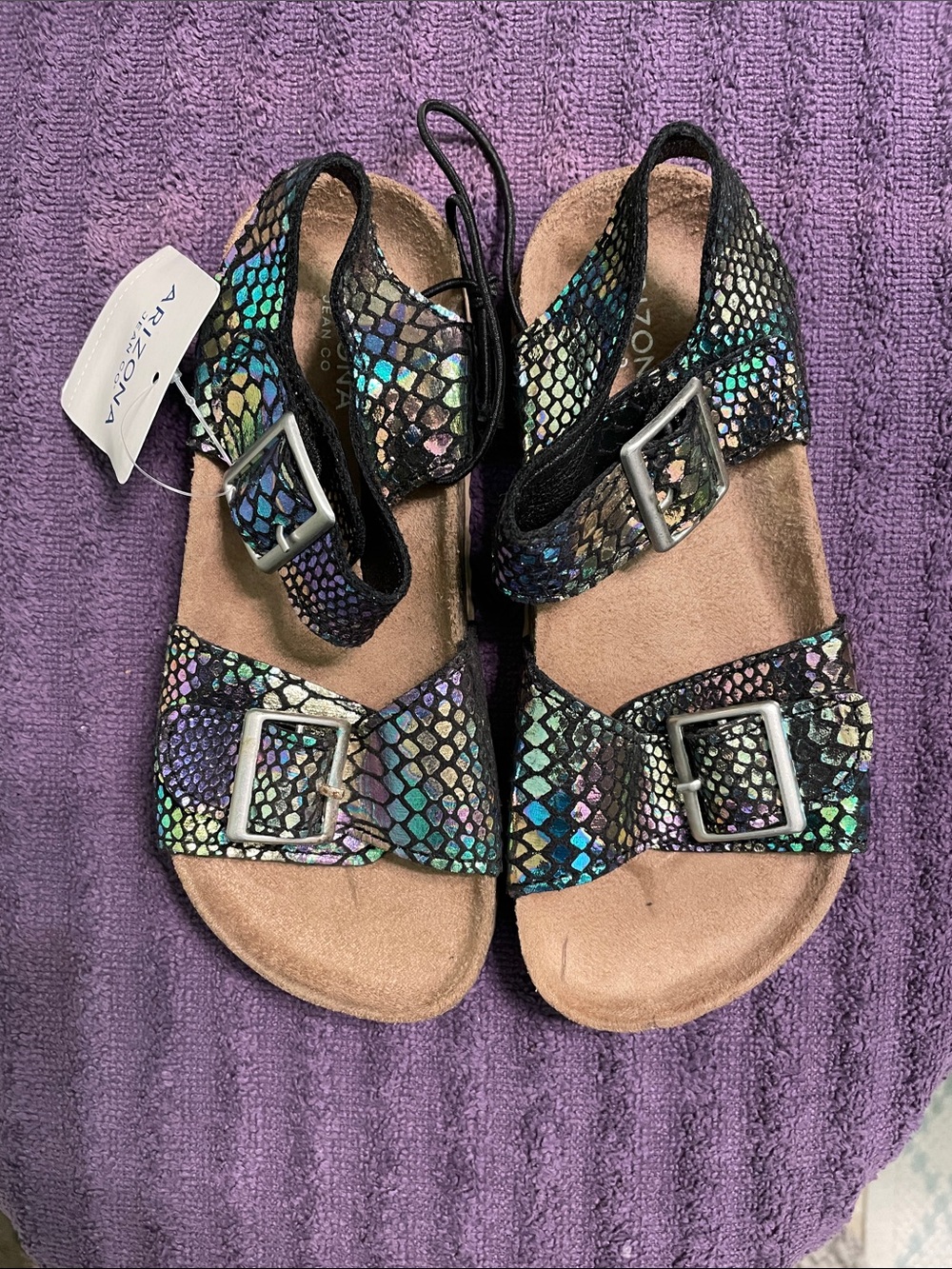 Arizona Jean Company Kids Iridescent Multicolor Snake-Print Buckle Sandals
